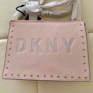 NEW DKNY crossbody, embossed logo, sleek studs
